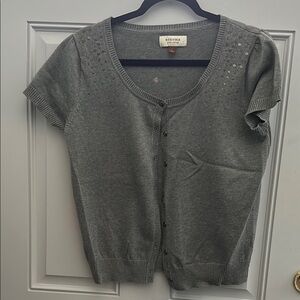Sonoma Gray Short Sleeve Cardigan button front with sequins